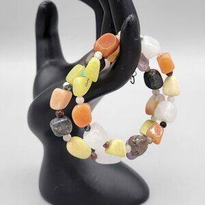 Multicolored Agate Stone Memory Wire Bracelet Adjustable 6 to 7 inches